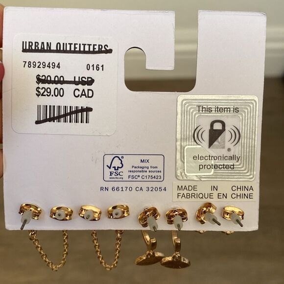 Urban Outfitters Rhinestone Hamsa & Evil Eye Gold Plated Set of Earrings - Picture 2 of 3